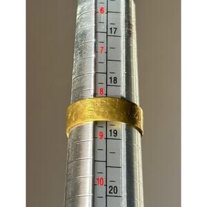 Handmade Brass Band Ring with Small Heart Details & Hammered Texture (Size 8.5)